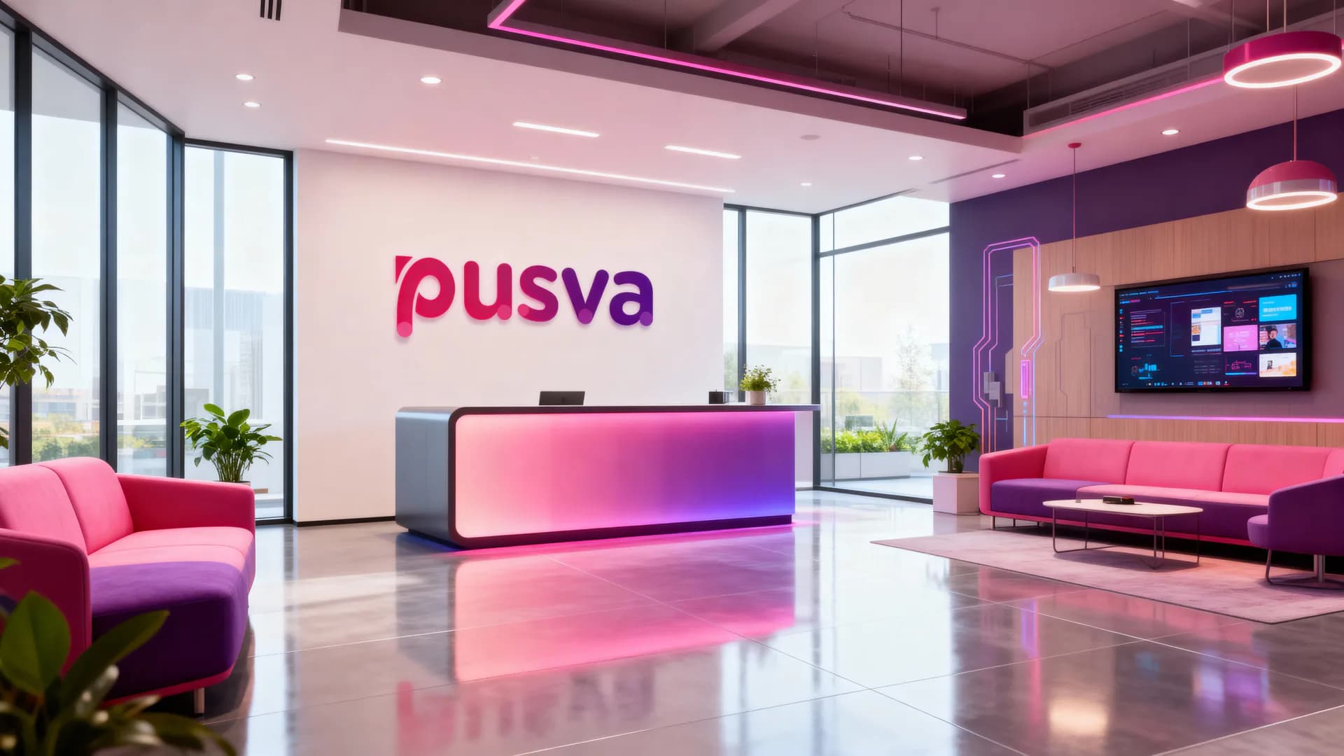 Pusva ofisinin aydınlık resepsiyon alanı
